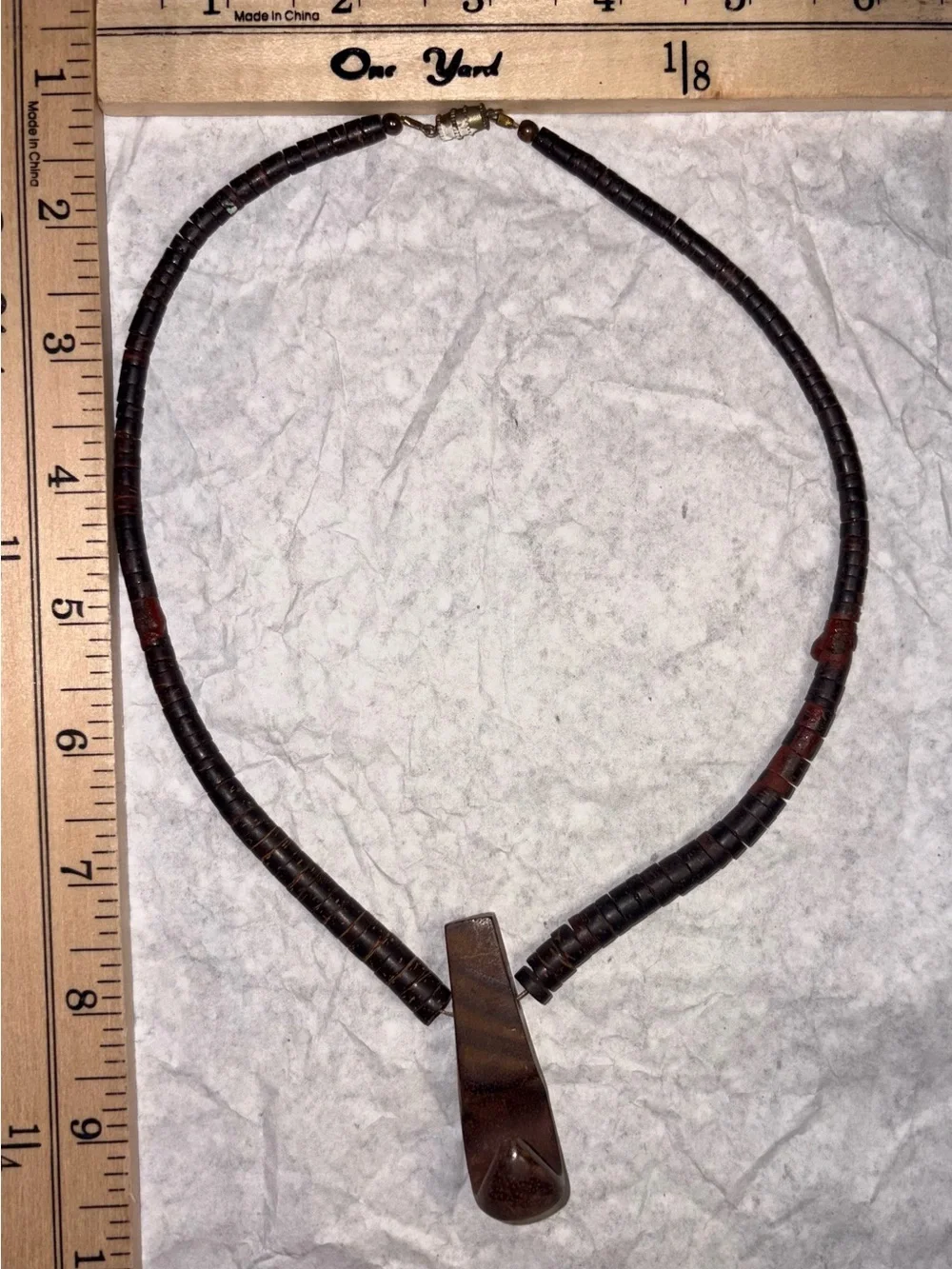Vintage Brown Bead Necklace with Brown wooden Pendant